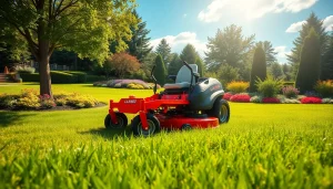Discover top-rated zero turn mowers for sale cutting through a lush lawn on a sunny day.