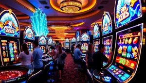 Play exciting zeus slot machines in a vibrant casino atmosphere with players engaged and winning.