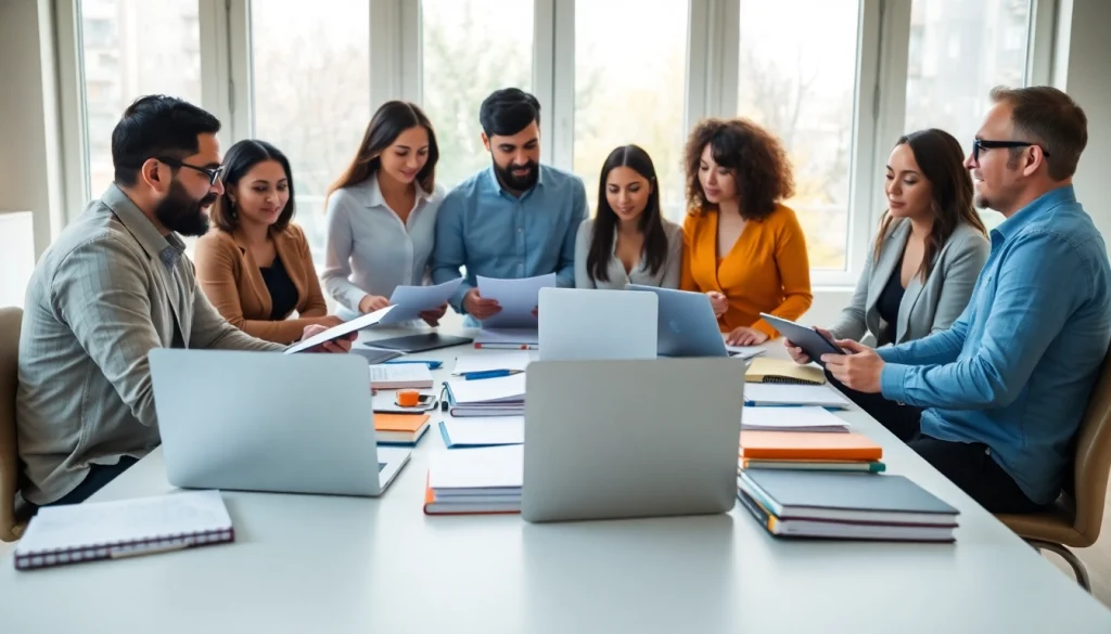 PMP exam support collaboration in a modern study space filled with focused learners.