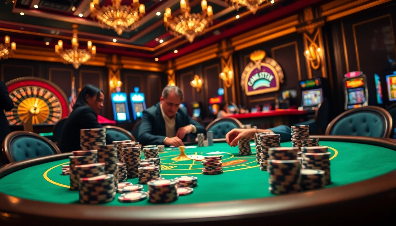 Vivez l'excitation du meilleur casino en ligne avec une scène de jeu de poker intense.