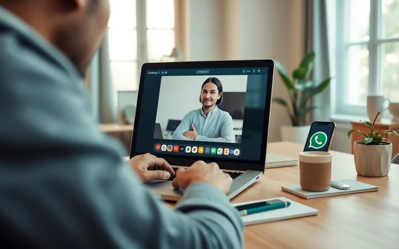Enjoy seamless communication with WhatsApp Web in a modern home office setup.