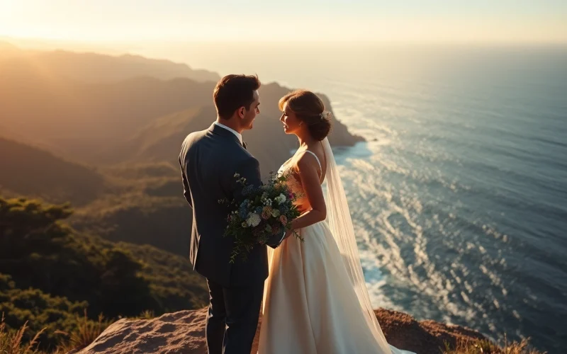 Big Sur wedding photographer captures a couple embracing with the picturesque coastline as backdrop.