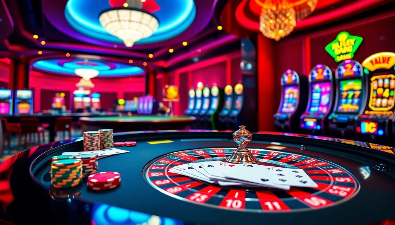 Joueurs engagés au meilleur casino en ligne avec des machines à sous vibrantes et des tables colorées.