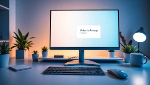 Video to prompt ai interface in a modern digital workspace with ambient lighting.