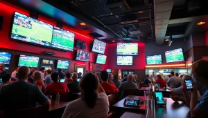 Sports fans enjoying high-definition broadcasts at a lively 토토스토리 viewing venue.
