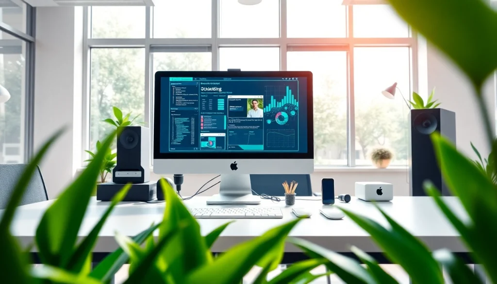 Brightet technology workspace showcasing a modern office with natural light and greenery.