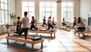 多様な人々がピラティスを練習している活気あるスタジオの様子（ピラティス おすすめ）