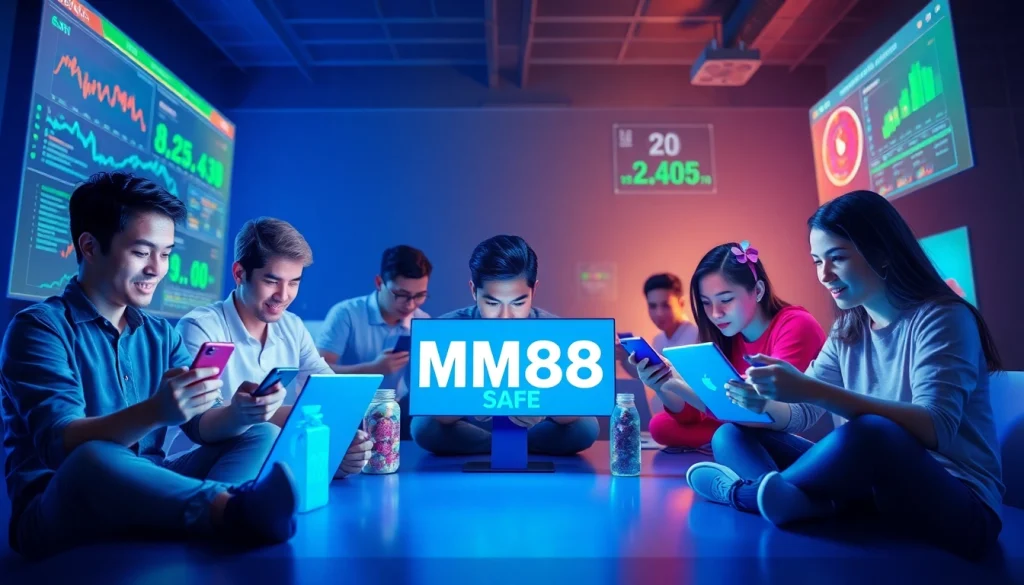 Engaging MM88 online gaming experience with diverse users on devices.