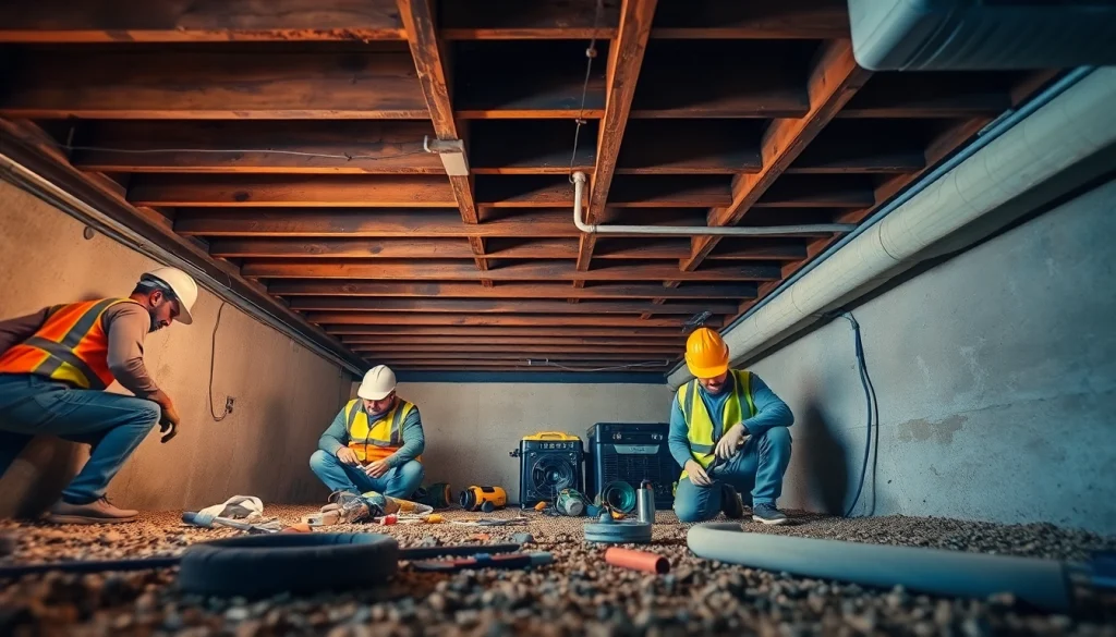 Crawl Space Restoration crew repairing a damp area for improved safety and home integrity.