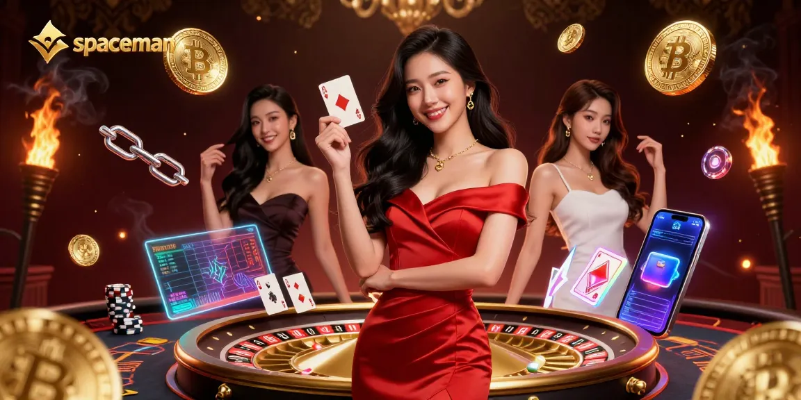 Join the spaceman alongside a beautiful Asian woman at a casino, spinning the roulette wheel and winning big.
