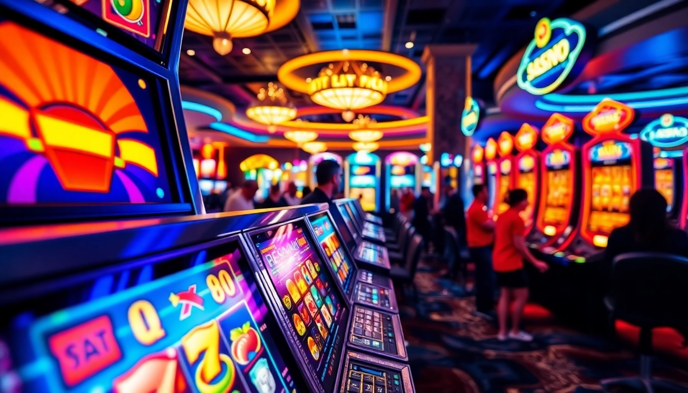 Menampilkan slot resmi yang menarik perhatian di kasino dengan pemain yang antusias.