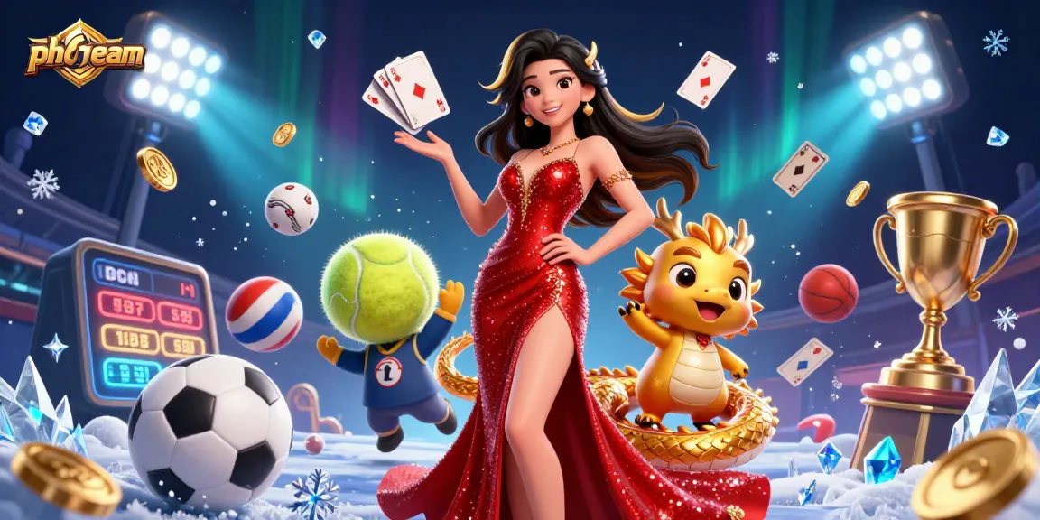 Win big with phdream in this vibrant casino scene featuring a confident woman and a golden dragon.