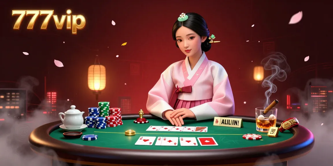 Experience the thrill of gaming at 777vip with a captivating scene of poker tables, chips, and an elegant hostess.