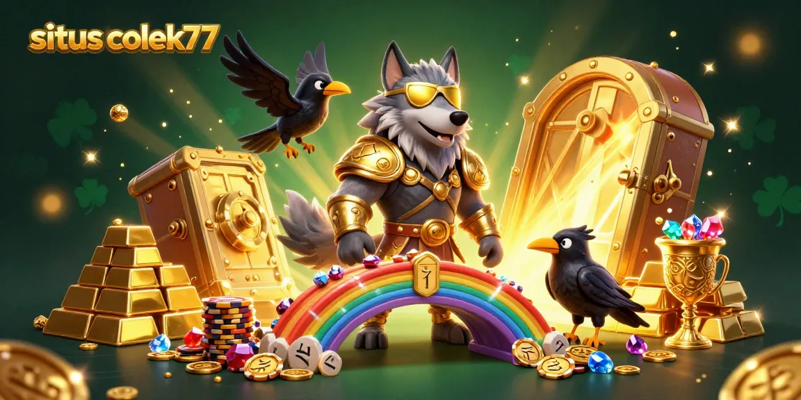 Situs colek77 illustrates thrilling casino gameplay with Odin and ravens among treasures and cosmic elements.