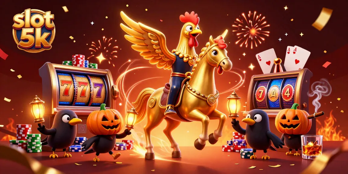 Spin the reels for a slot 5k jackpot alongside unique casino characters in an exciting digital illustration.