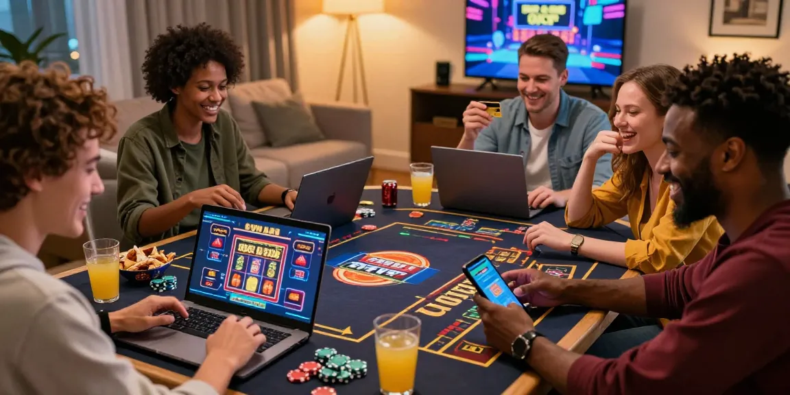 Exciting group gaming experience at new credit card casinos with friends enjoying online play.