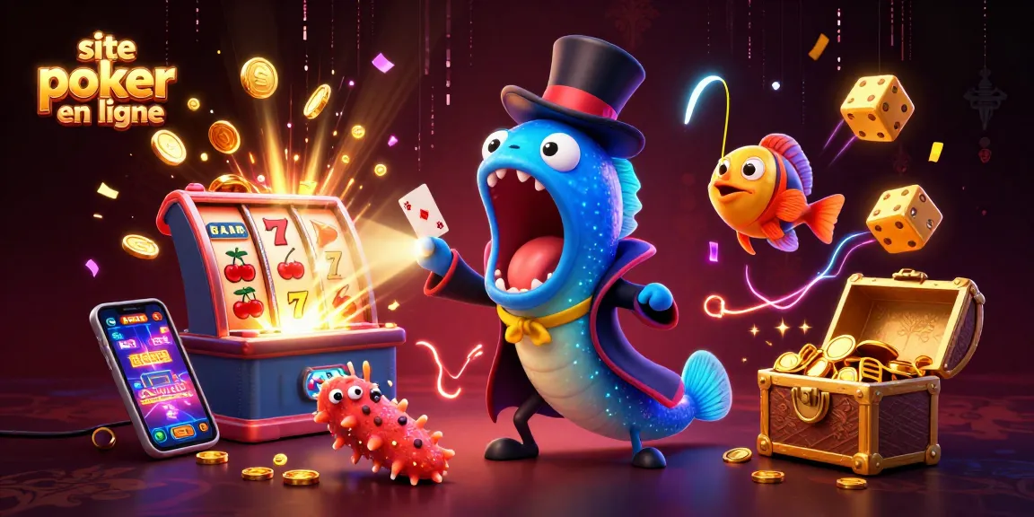 Un spectacle captivant de poker en ligne où le site poker en ligne illumine l'action, présentée par un poisson-ange et une anguille gulper.