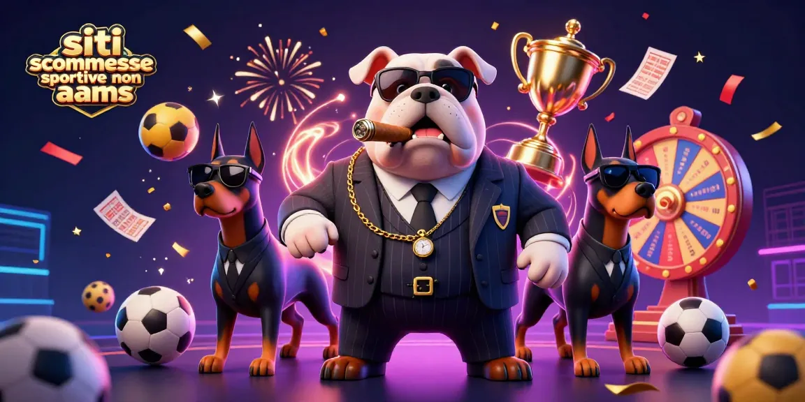 Siti scommesse sportive non AAMS presenta un bulldog mafioso con due Doberman e elementi di scommesse.
