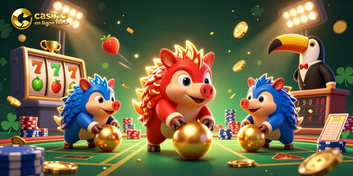 Profitez d'une expérience de jeu inégalée avec le casino en ligne fiable, illustré par des pangolins rivaux et des éléments de casino.