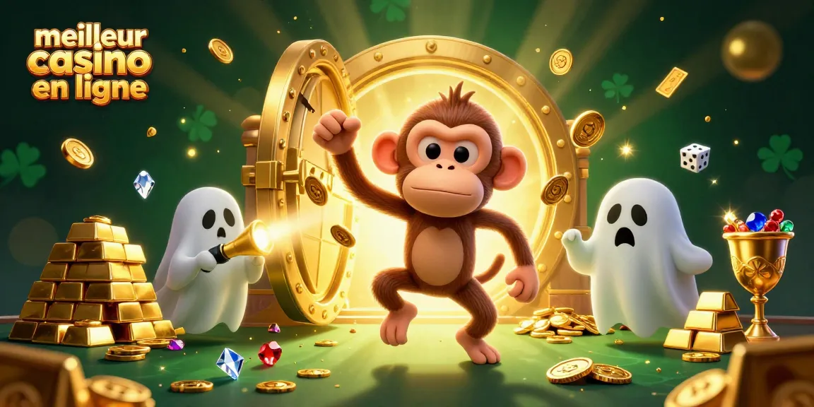 Découvrez le meilleur casino en ligne avec un singe poltergeist et un chiot chasseur de fantômes dans une scène animée.