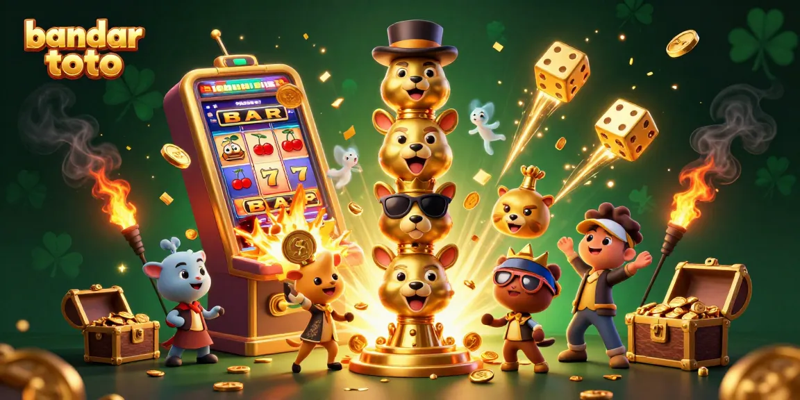 Experience excitement with bandar toto as animated symbols and winning elements burst from a dynamic slot machine.
