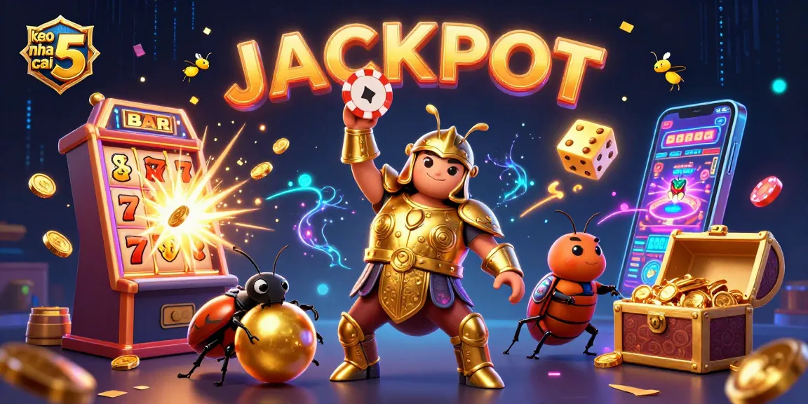 Experience the excitement at keo nha cai 5 with a dynamic jackpot celebration illustration showcasing bold casino elements.