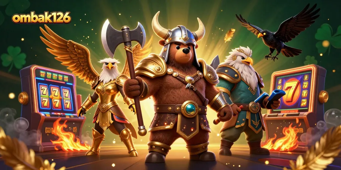 Spin the reels with ombak126 featuring a Viking bear, Valkyrie eagle, and glowing elements.