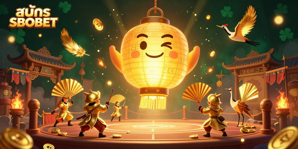 Engage with สมัคร SBOBET and explore a vibrant night market casino filled with golden lanterns and warriors.
