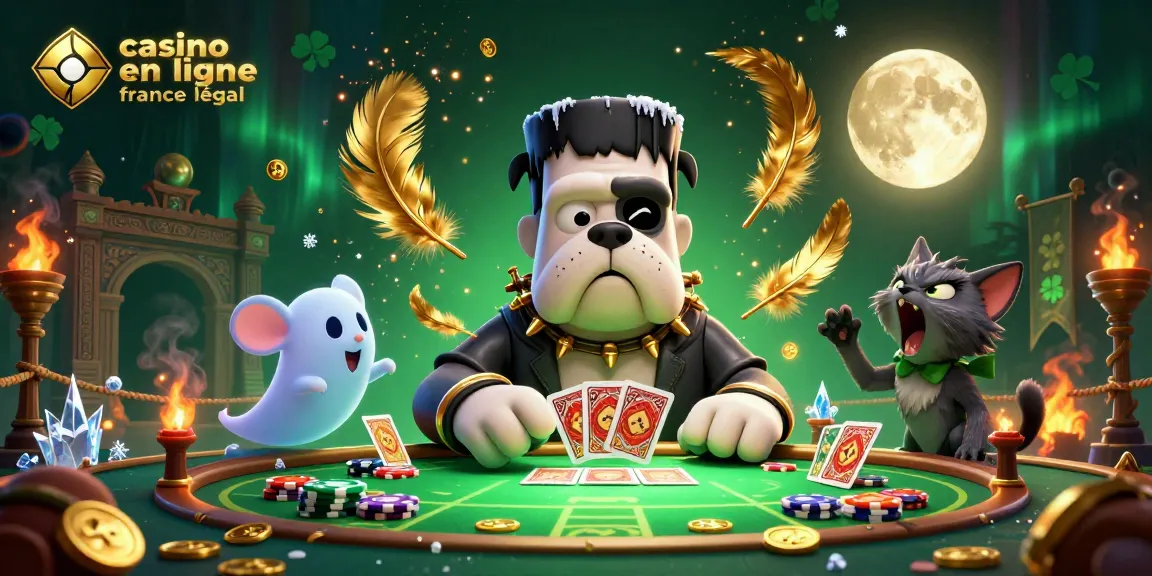 Illustration 3D animée représentant un casino en ligne légal en France avec des personnages fantastiques jouant aux cartes.