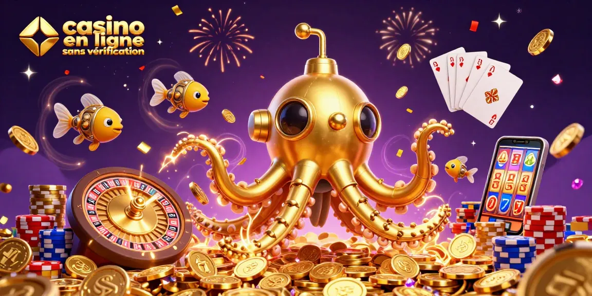 Jouez sur un casino en ligne sans vérification, avec un kraken et des poissons mécaniques dans un monde de pièces d'or.