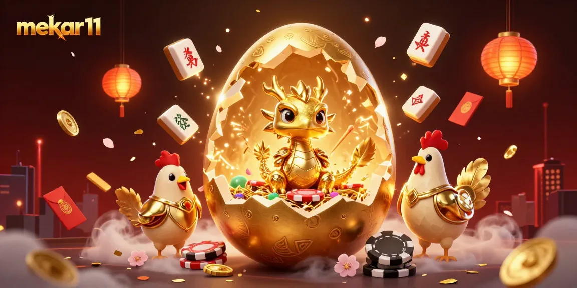 Mekar11 showcases an enchanting golden dragon amidst poker chips, creating a magical gambling experience.