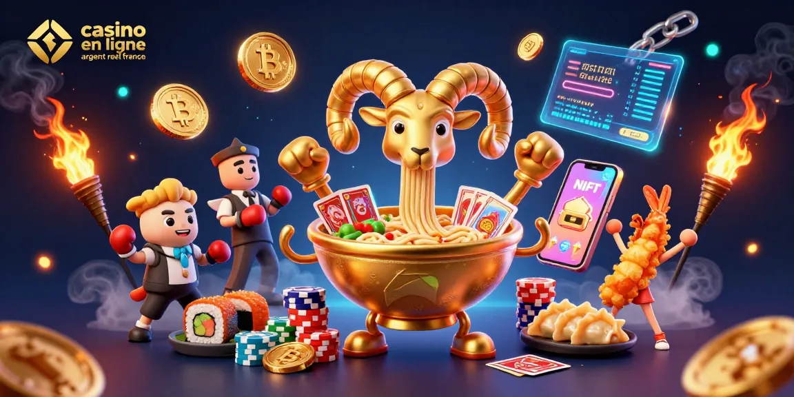 Illustration dynamique représentant un casino en ligne argent réel France avec des personnages ludiques et des éléments de jeu