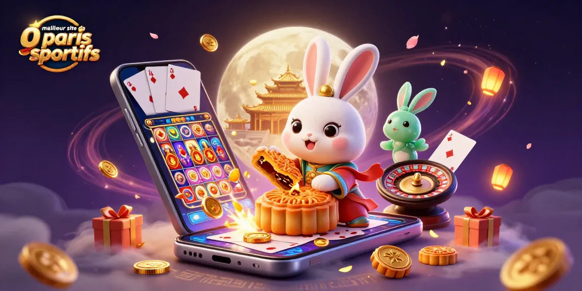 Le meilleur site de paris sportifs avec un lapin et des jetons de poker sur la Lune, une illustration haute qualité.