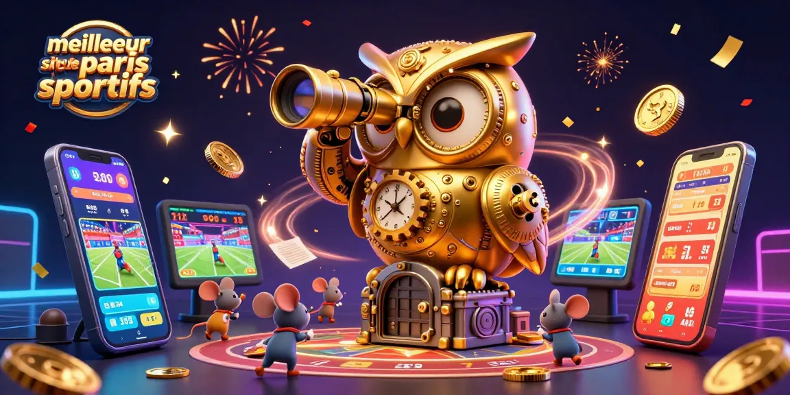 Plongez dans l'univers du meilleur site de paris sportifs avec une illustration 3D captivante mettant en avant des paris sportifs et des cibles gagnantes.