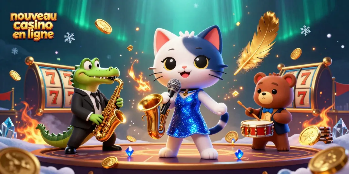 Profitez du nouveau casino en ligne avec des personnages animés jouant aux machines à sous dans une illustration dynamique.